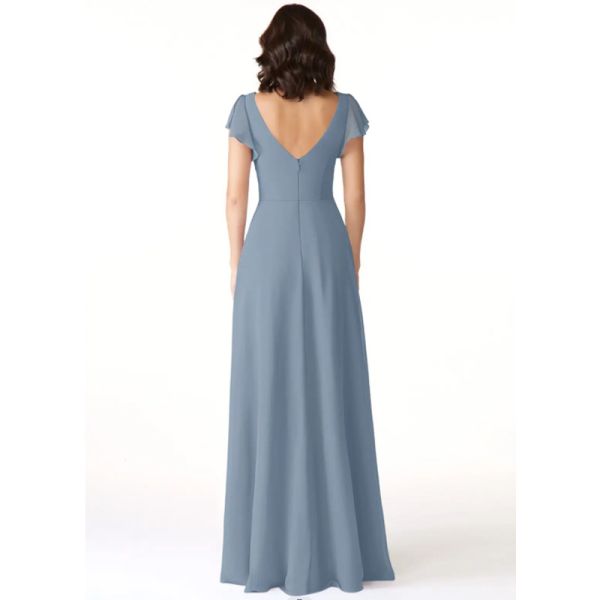 Beautiful Pleated Chiffon Dusty Blue Floor-Length Junior Bridesmaid Dress Cap Sleeve Princess Ruffle
