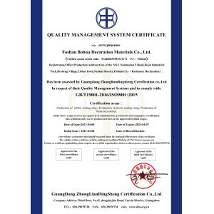 Foshan Bohua Decoration Materials Co., Ltd. Certifications