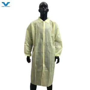 Zip In Front Long Sleeve Single Collar Disposable Lab Coat Elastic Cuffs