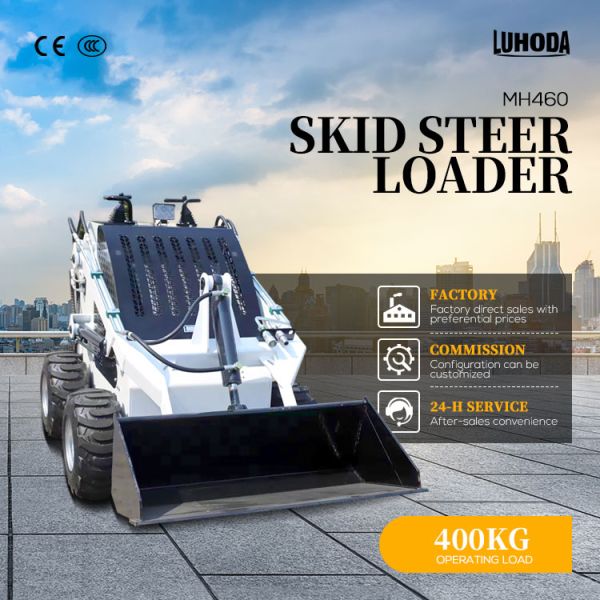 Mini Skid Steer Wheel Loader Stand on Compact Skidsteer for Construction Works