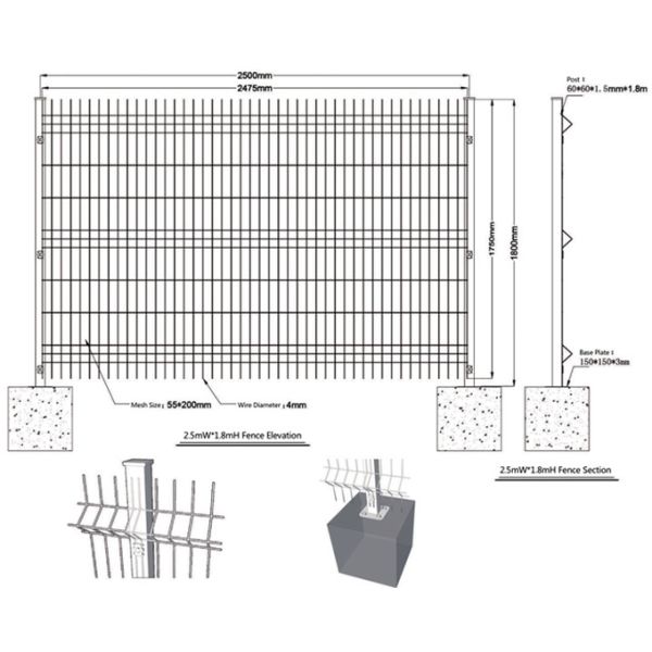 3D Curvy Fence 55*200mm Mesh Hole 3.5mm Wire Diameter For Residential Site