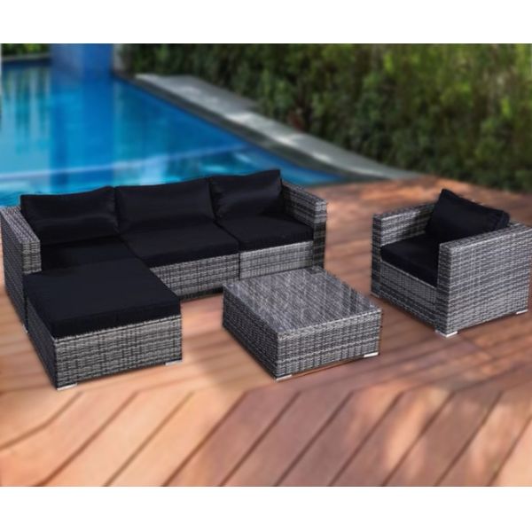 6Pcs Deep Seating Patio Wicker Outdoor Garden Furniture Rattan Sofa Couch