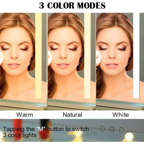 15X Magnification Smart Touch Dimmable 3 Modes 360° Rotation LED Round Makeup Vanity Mirror with Lights Mirror(WH-MR-79)