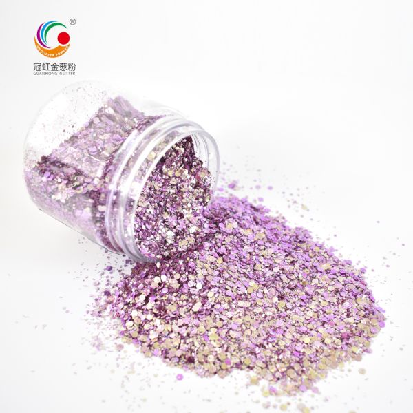 Party Makeup Compatible PET Charming Solvent Resistant Chameleon Glitter Powder Mixes with Mix Sizes and Hexagon