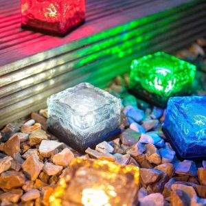 China Art Deco Solar Powered Exterior Lights 5LM Frosted Glass Ice Cube Solar Lights on sale