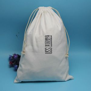 White Plain Cotton Storage Bag For Packing Garments Custom Printed Logo