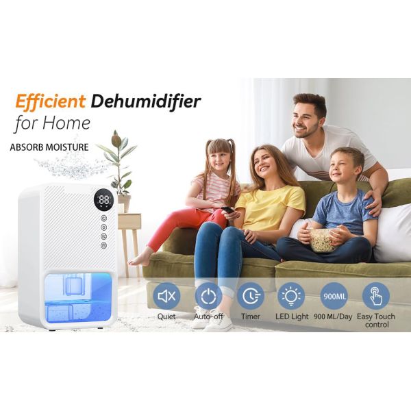 Smart Mini Dehumidifier with 1100ml Water Tank and 7 Colorful Lights For Home Comfort
