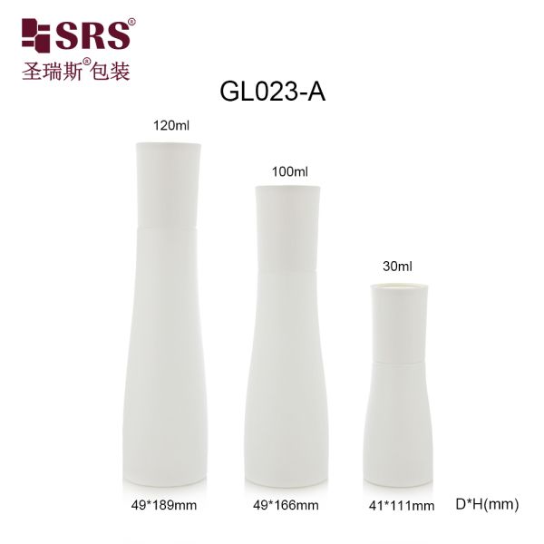 GL023 30ml 100ml 120ml Unique Shape Waist Painted Frosted Matte Finished Bottle With Lotion Pump Toner Plug Packaging