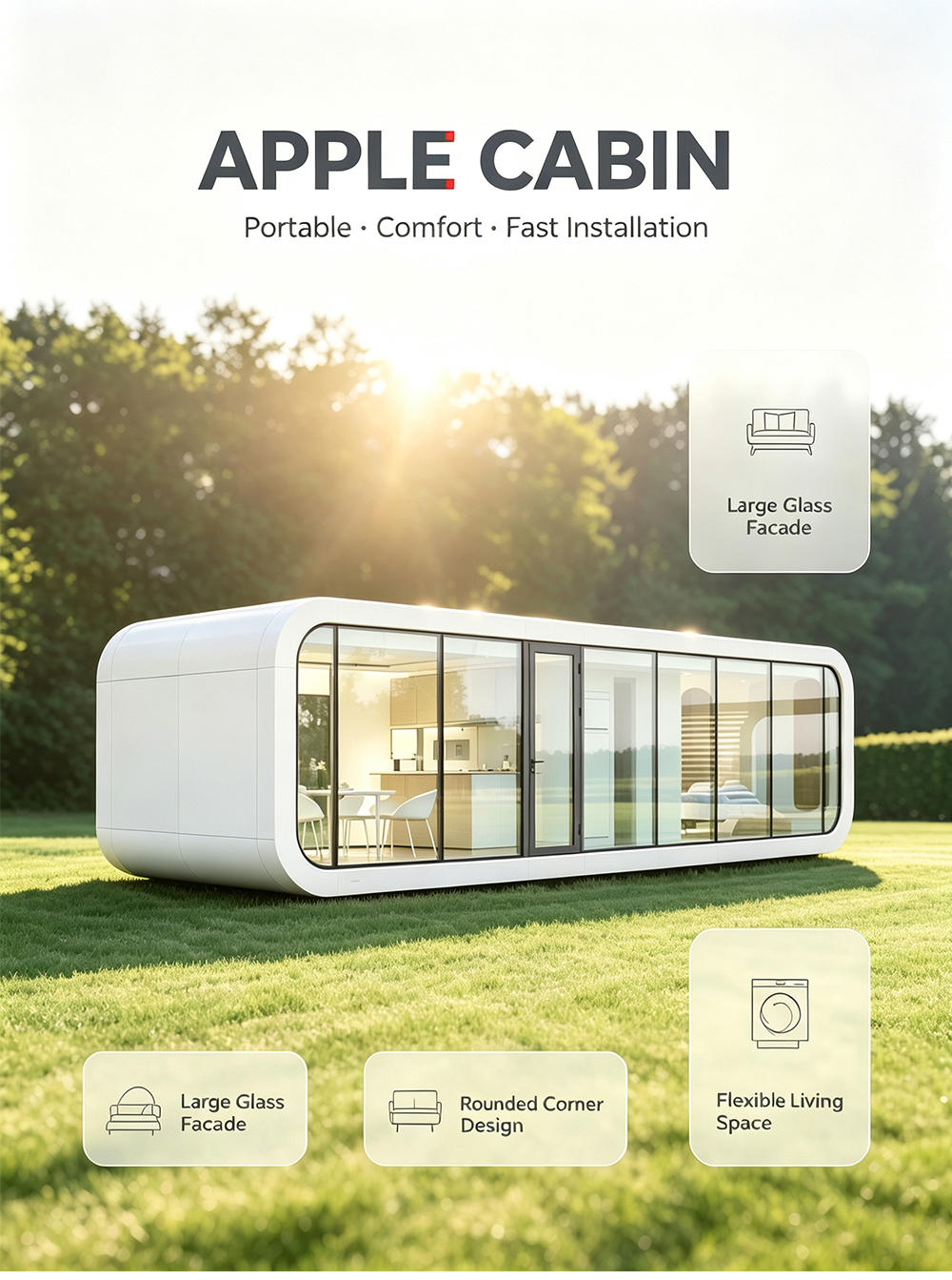 10ft Modern Apple Sleep Pod Prefab Tiny Home Multi-layer Soundproof QR Code Lock Modular Design Outdoor Mobile Quiet Rest Areas