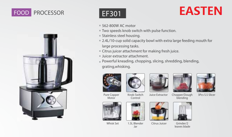 Easten New Design 10-in-1 Vegetable Food Processor EF301/ Stainless Steel Body Powerful Food Processor