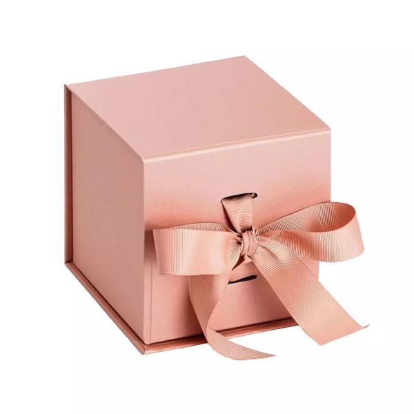 Custom Pink Glitter Package Folding Ring Jewelry Packaging Box With Ribbon Closure