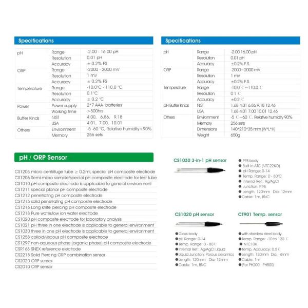 Professional Water pH Device with High Accuracy and -10.0°C-110.0°C Temperature Range