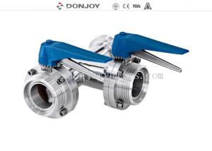 Quality SS 304 / 316 sanitary level three-way butterfly valve with plastic multi-position handle for sale