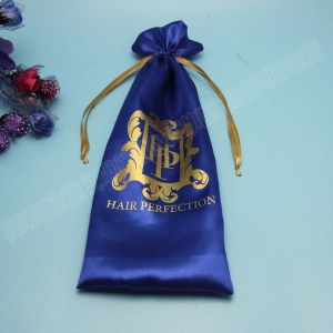 Navy Blue Hair Extension Kit Bag , 5 X 14 Inch Silk / Satin Drawstring Pouch