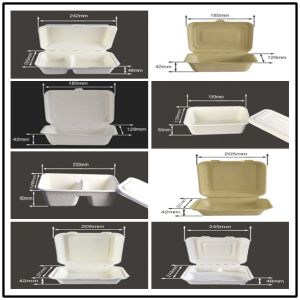 BAGASSE BIO-DEGRADABLE CLAMSHELL, FIRM AND PRETTY, DOUBLE LOCK DESIGN, WITH LID