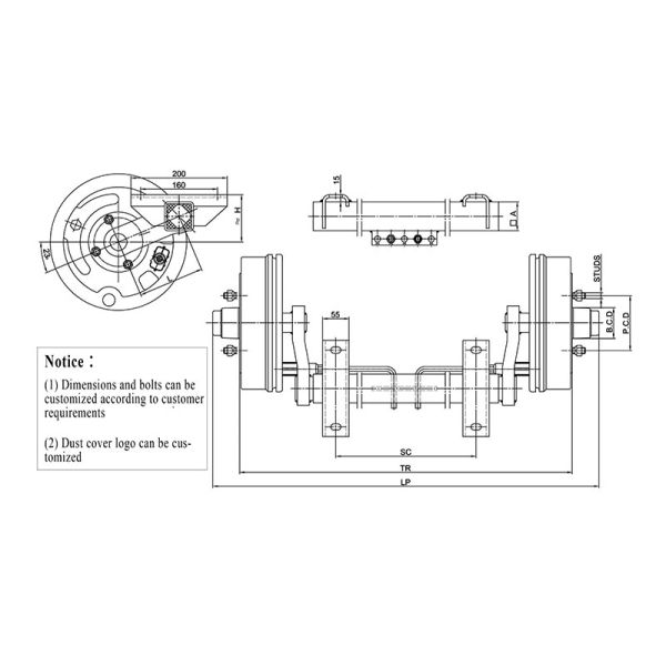 500Kg-2000Kg Load Capacity Trailer Axle With Mechanical Drum Brake Easy Installation