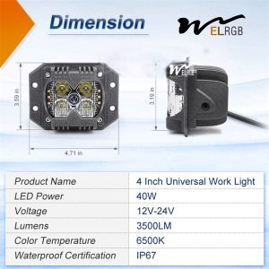 3500LM Cube Side Shooter Led Pods Vehicle LED Work Lights 12V 6500K