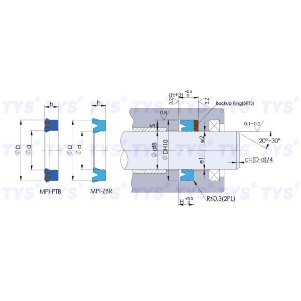 TYS Rod Hydraulic Cylinder Rod Seal PTFE Material For EC240B EC290B