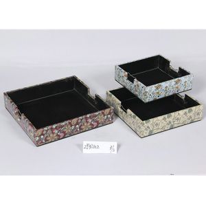 Bathroom 3 Sets PU Leather Printed Wooden Food Tray