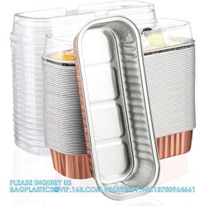 6.8 Oz Foil Ramekins Pan With Lids, Rectangle Cupcake Cups Containers Wrappers,