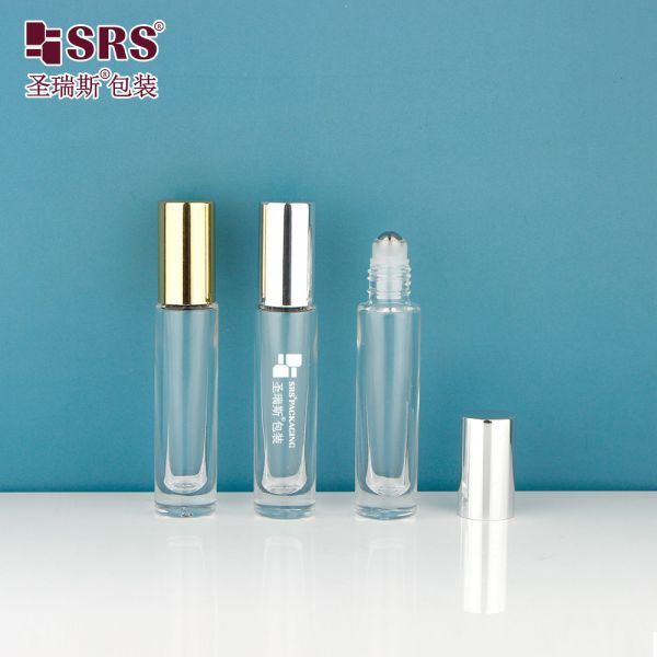 GB1-5ML Clear Luxury High End Leak Proof Glass Roller Steel Ball Bottle With Aluminum cap Round
