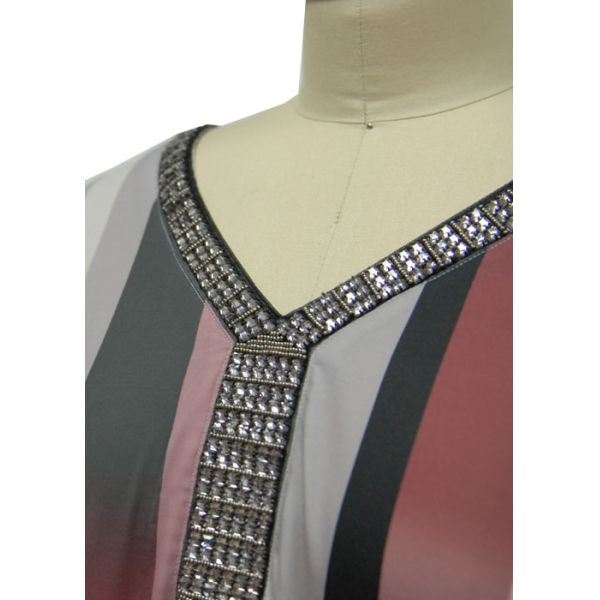 Women'S V Neck Long Sleeve T Shirts , Womens Baggy T Shirts Shiny Beaded Decoration