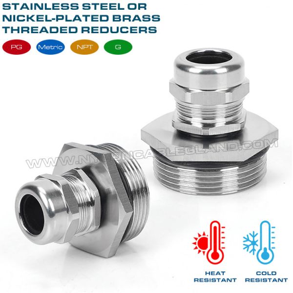 IP68 Brass (304/316 Steel) Thread Reducers, Thread Enlargers, Thread Converters or Thread Adapters for Cable Glands