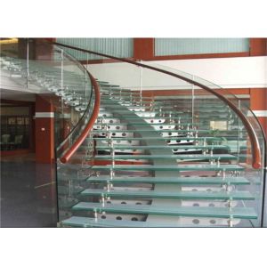 Wood Glass Tread Stainless Steel Curved Stair Circular Staircases