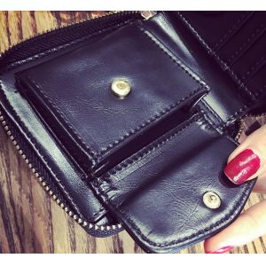 Square wallet crocodile pattern cowhide tassel short paragraph two fold