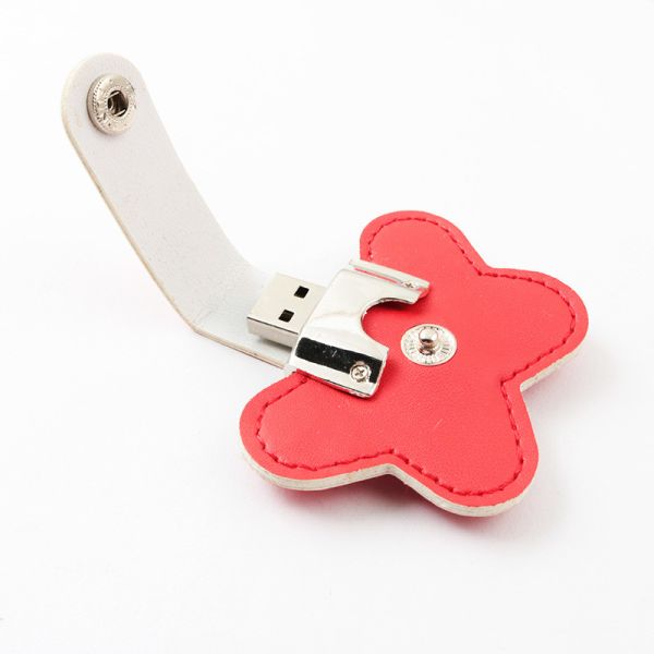 Flower Shaped Leather USB Flash Drives 32GB 256GB Embossing Logo