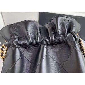 Bucket Genuine Leather Shoulder Handbag , 30cm Black Chain Handbag