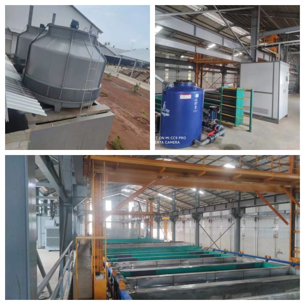 Industrial aluminum anodizing treatment line in operation