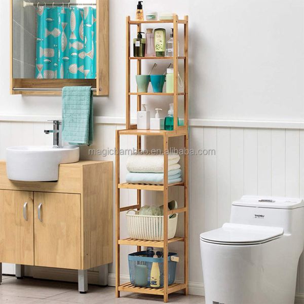Classic Design Style 7-Tier Bamboo Shelf Multifunctional Storage Rack for Bathroom