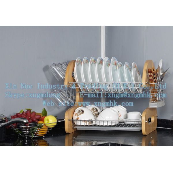 Buy Wooden dish rack, stainless steel dish rack, kitchen utensils dish rack, drain bowl rack at wholesale prices