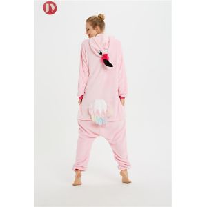 Flamingos Christmas Onesie Pajamas Adult Flamingos Soft Flannel Rear Zipper