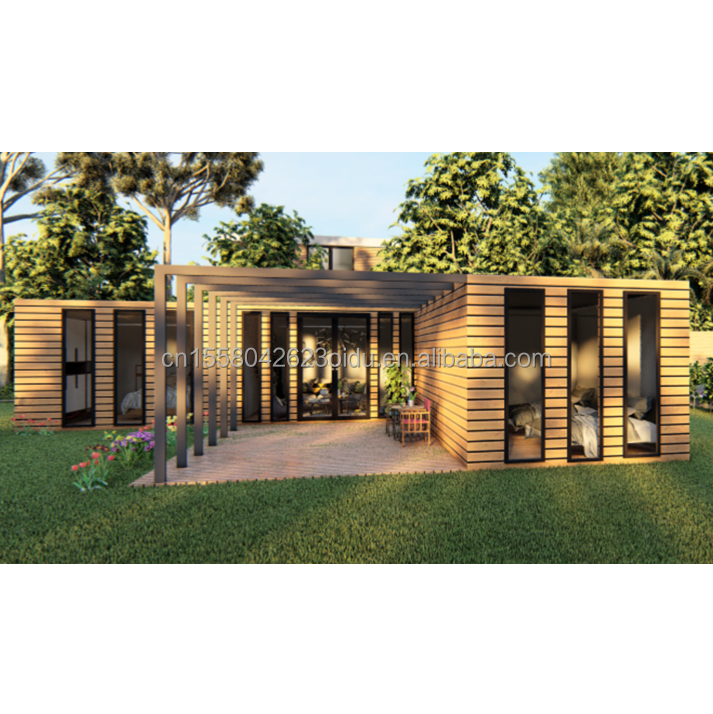Customized Color Eco-Friendly Living Solution Prefab Steel Houses Combined with 20ft or 40ft Options and Container Houses
