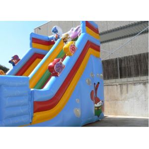 Kids Double Slide Blue Print Commercial Inflatable Slide PVC Waterproof