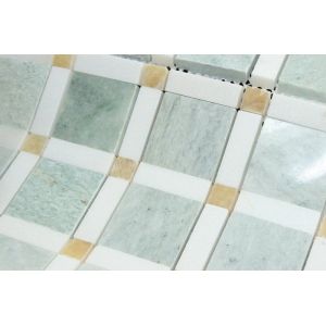 Shiny Ming Green Marble Stone Mosaic Tile With Thassos Polished Onyx Dot