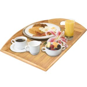 extra large bamboo wood bed serving tray with oval handle