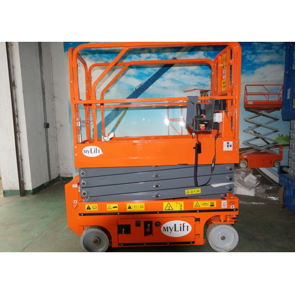 Buy Narrow Width Scissor Lift Aerial Work Platform Orange Manganese Steel at wholesale prices