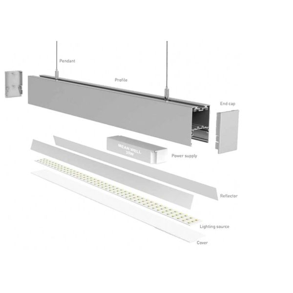 IP44 24W LED Linear Suspension Light For Restaurant