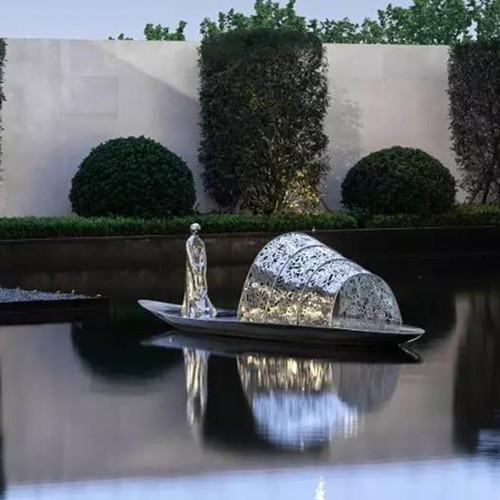 Buy Yard Outdoor Metal Statue Stainless Steel Handmade Boat Sculptures at wholesale prices