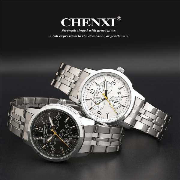 C017A Stainless Steel 3 Big Dial Watches for Man Black White Business Man Quratz Watches