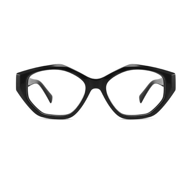 Buy Black Irregular Acetate Frame Glasses Optical Transparent Lens at wholesale prices