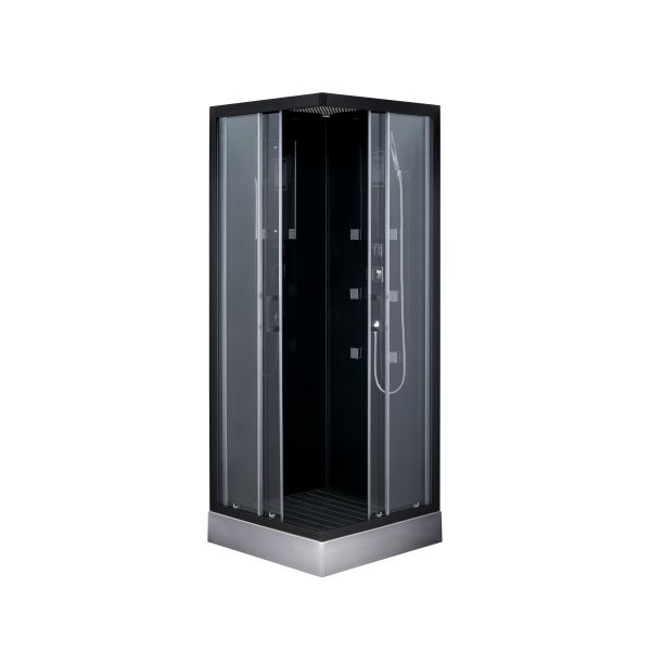 Square Bathroom Shower Cabins Grey Acrylic ABS Tray Black aluminium