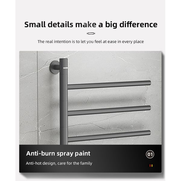 Single Black Bathroom HEATED Towel Warmer Rack Fashion Style Electric Towel Rack Amor