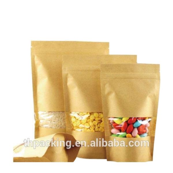 Silvery Snack Packing Window Kraft Stand Up Zipper Pouch for Dried Fruit Packaging