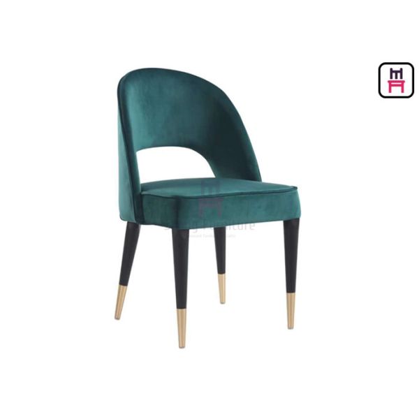 Buy Velvet Upholstered Open Back Wood Restaurant Chairs With Gold Hardware at wholesale prices
