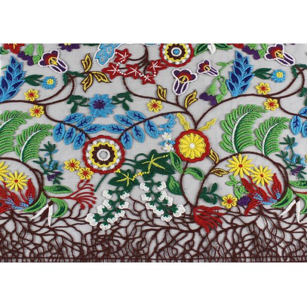 Buy Multi Colored French 3D Floral Embroidered Lace Fabric / Netting Fabric For Girls Dress at wholesale prices