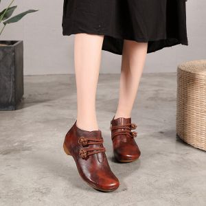 S312 Factory Flat-Bottomed Retro Ethnic Style Handmade Leather Short Boots
